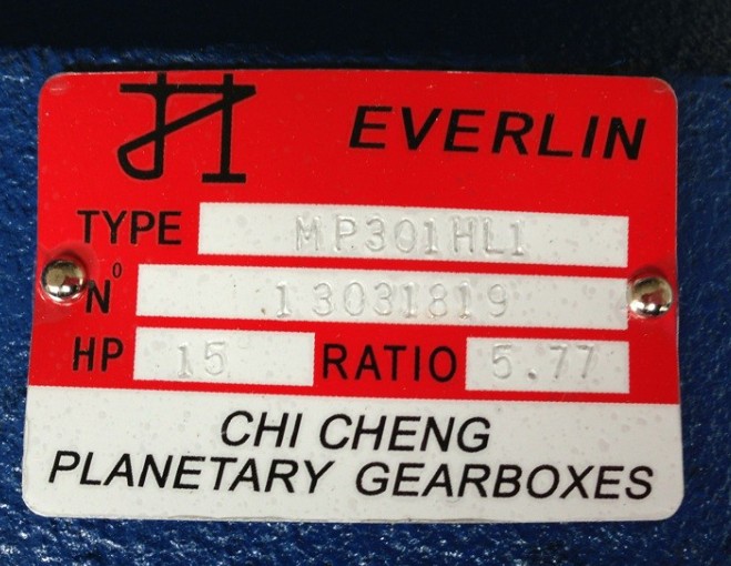EVERLIN 机诚减速机标准铭牌CHI CHENG PLANETARY GEARBOXES